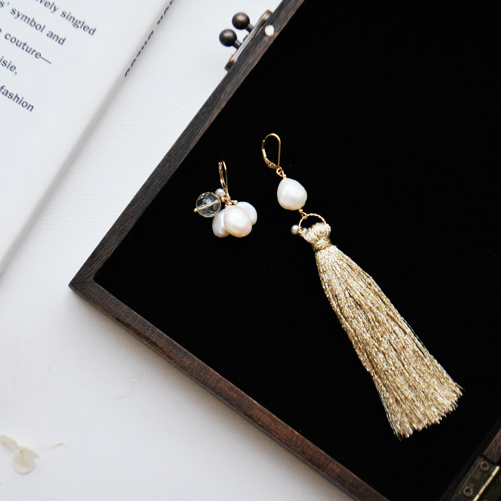 淡水パールとタッセルのピアス【6月の誕生石】　Freshwater Pearls Tassel Earrings