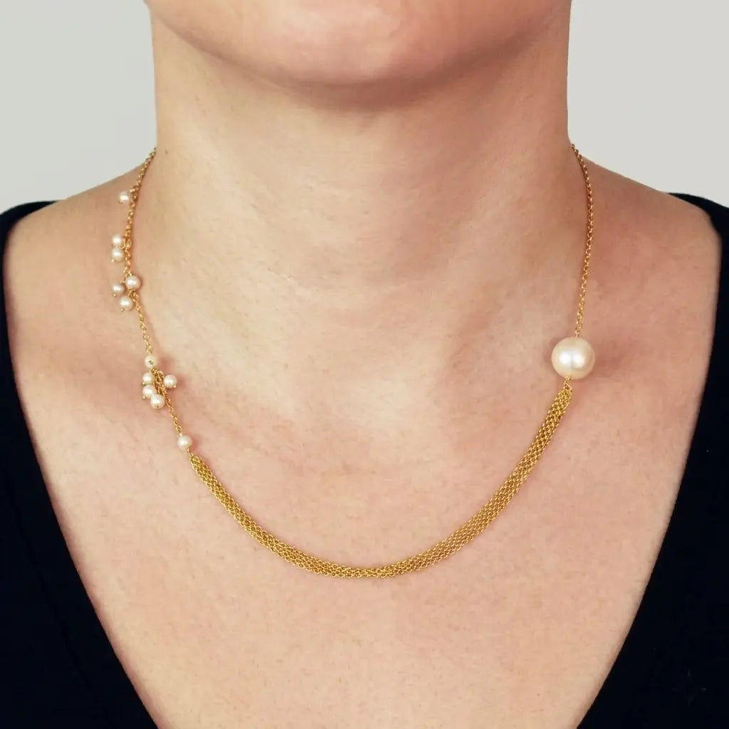 Collier de perles d'eau douce asymétrique 【Pierre de naissance de juin】