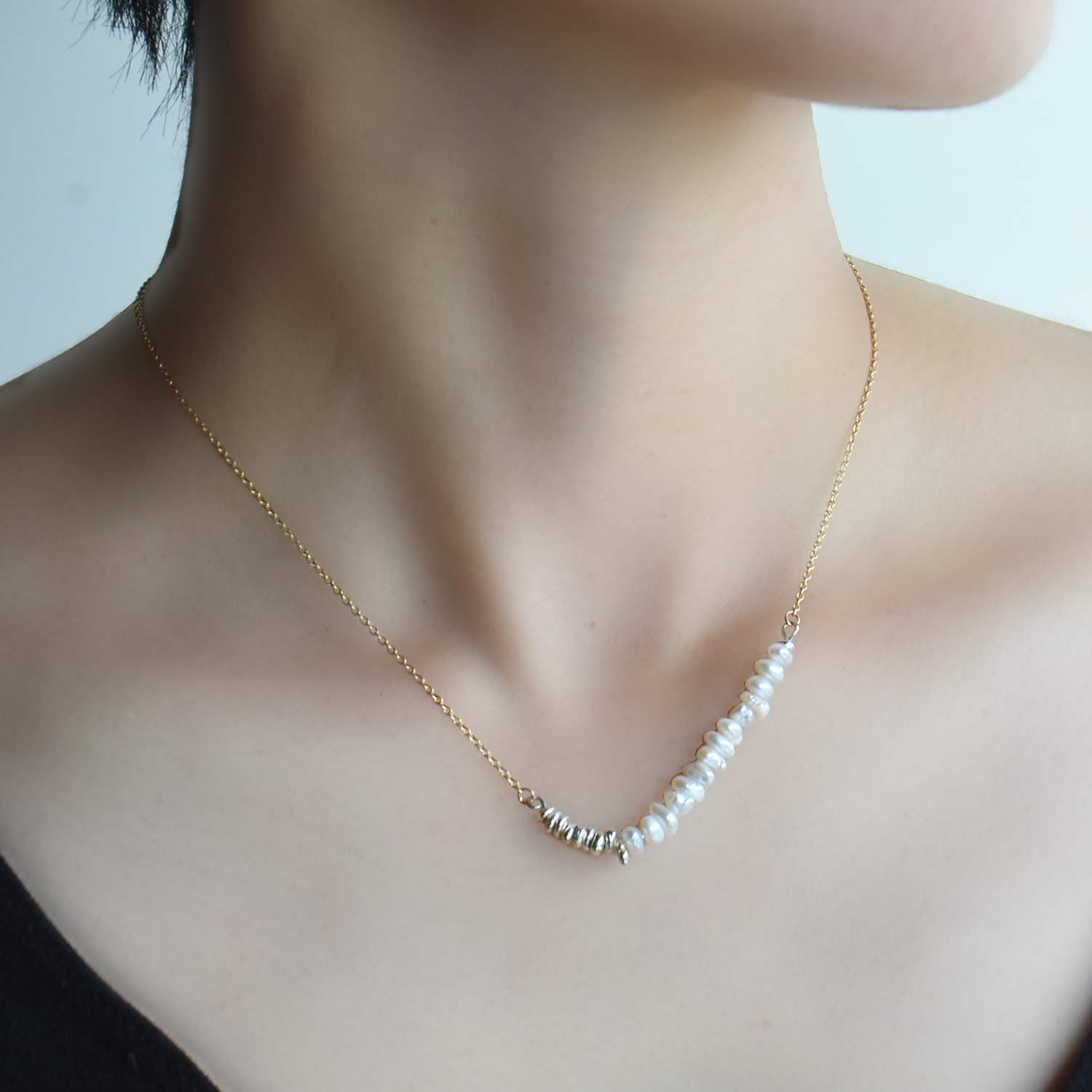 カレンシルバーとケシパールのネックレス　Karen Silver Keshi Pearl Necklace