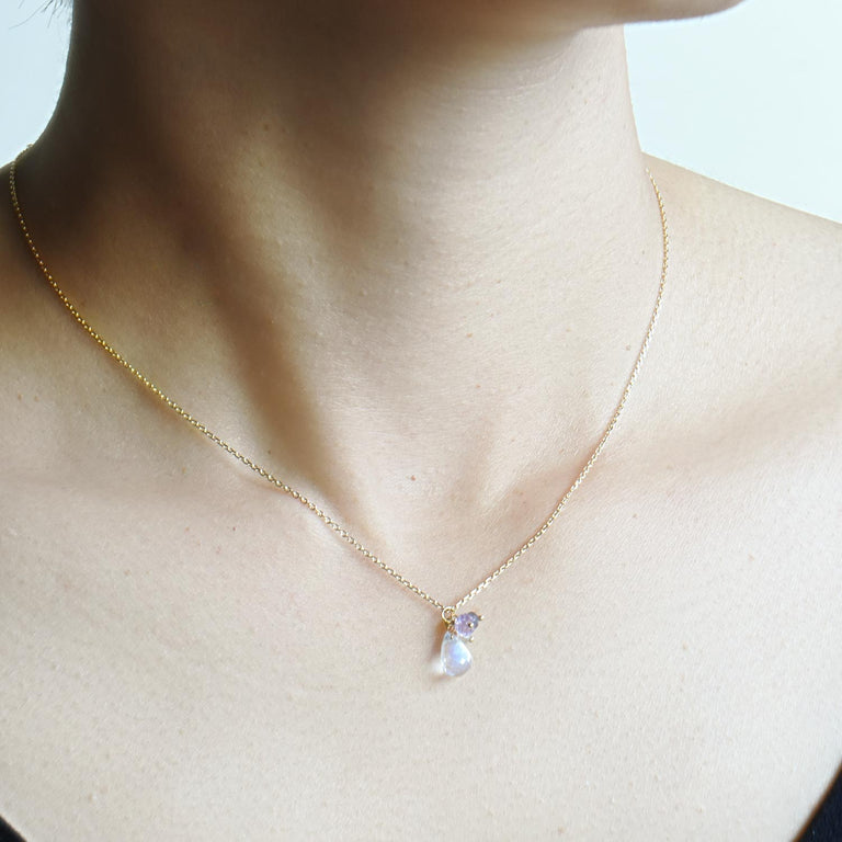 K18レインボームーンストーンドロップネックレス【6月の誕生石】