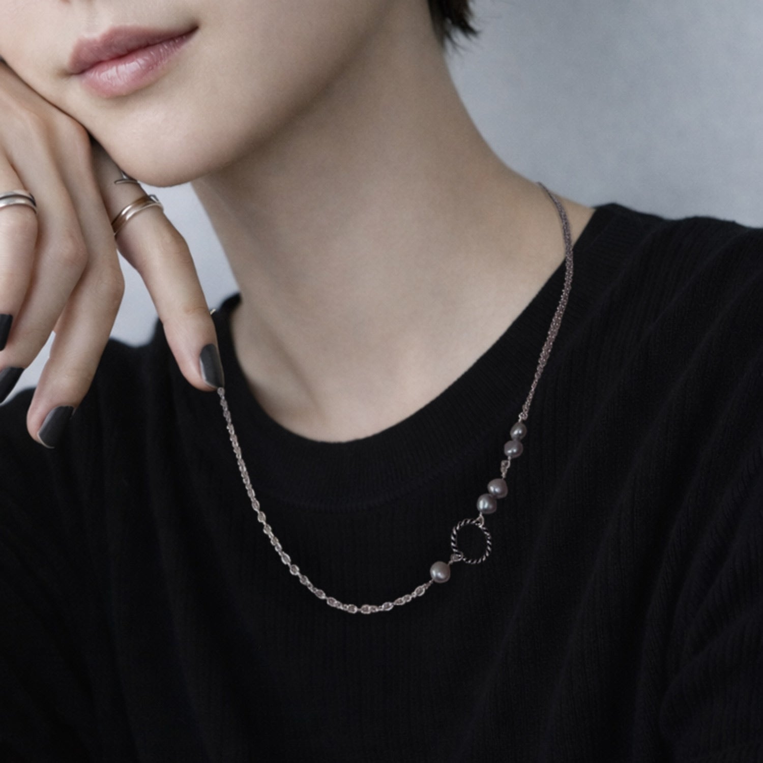 淡水パールシルバーネックレス