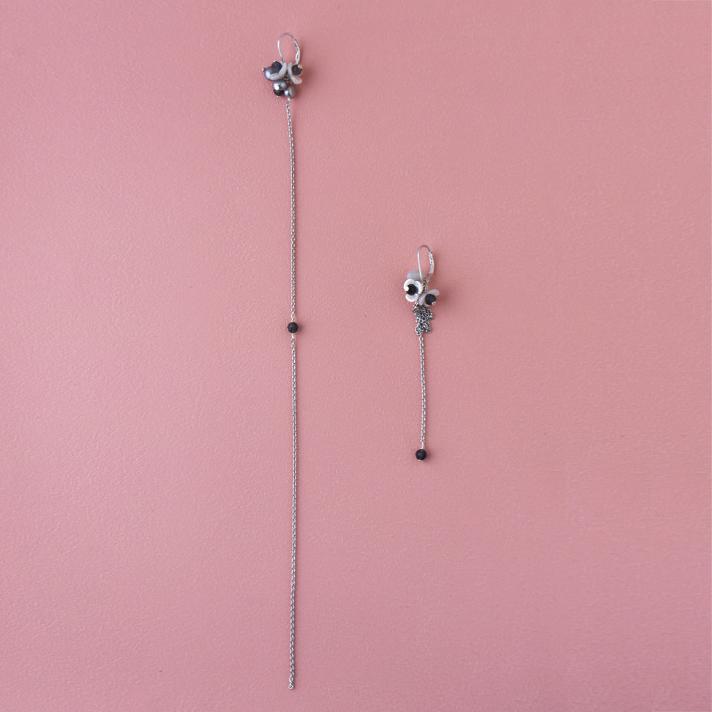 Iolite × Flower Asymmetrical Earrings