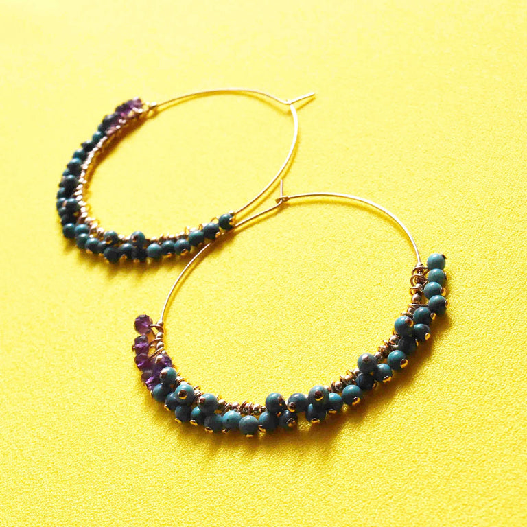 ターコイズのフープピアス【12月の誕生石】　Turquoise Amethyst Hoop Earrings