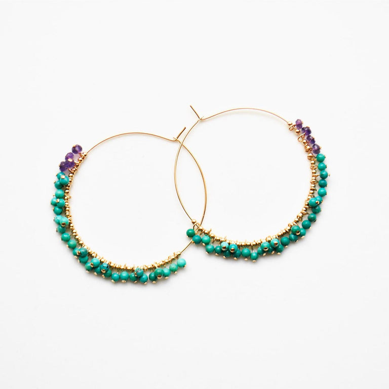 ターコイズのフープピアス【12月の誕生石】　Turquoise Amethyst Hoop Earrings
