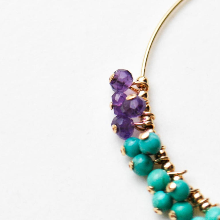 ターコイズのフープピアス【12月の誕生石】　Turquoise Amethyst Hoop Earrings