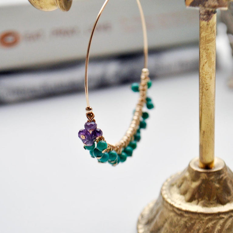 ターコイズのフープピアス【12月の誕生石】　Turquoise Amethyst Hoop Earrings