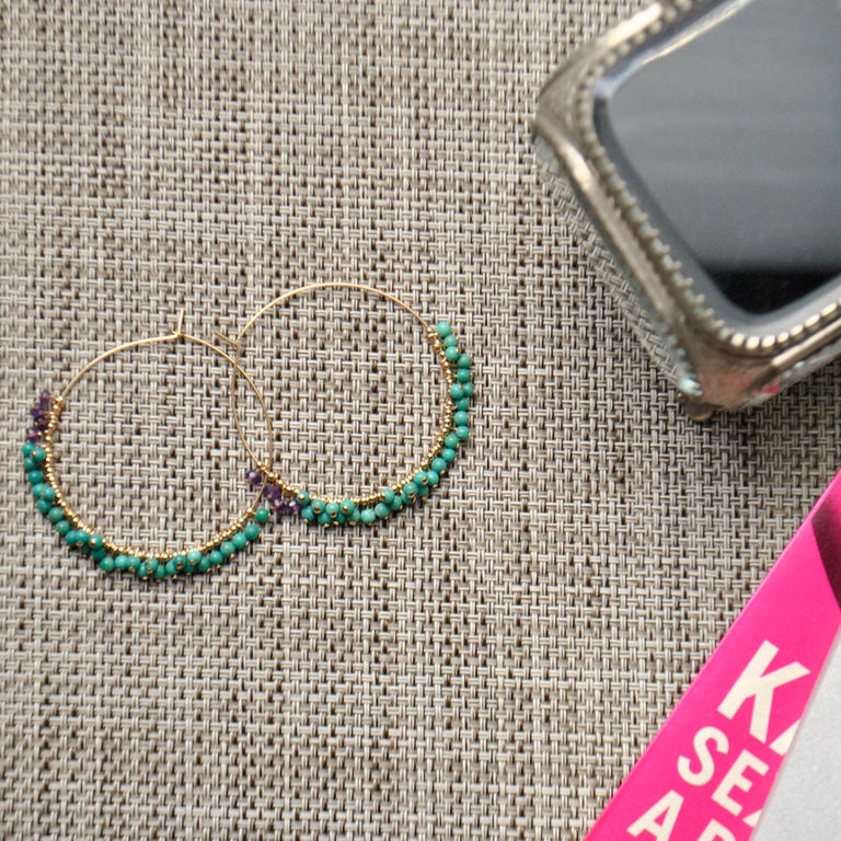 ターコイズのフープピアス【12月の誕生石】　Turquoise Amethyst Hoop Earrings