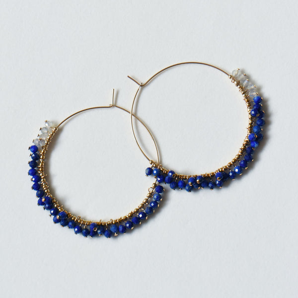 ラピスラズリー×ラブラトライトのフープピアス　Lapis lazuli × Labradorite Hoop Earrings