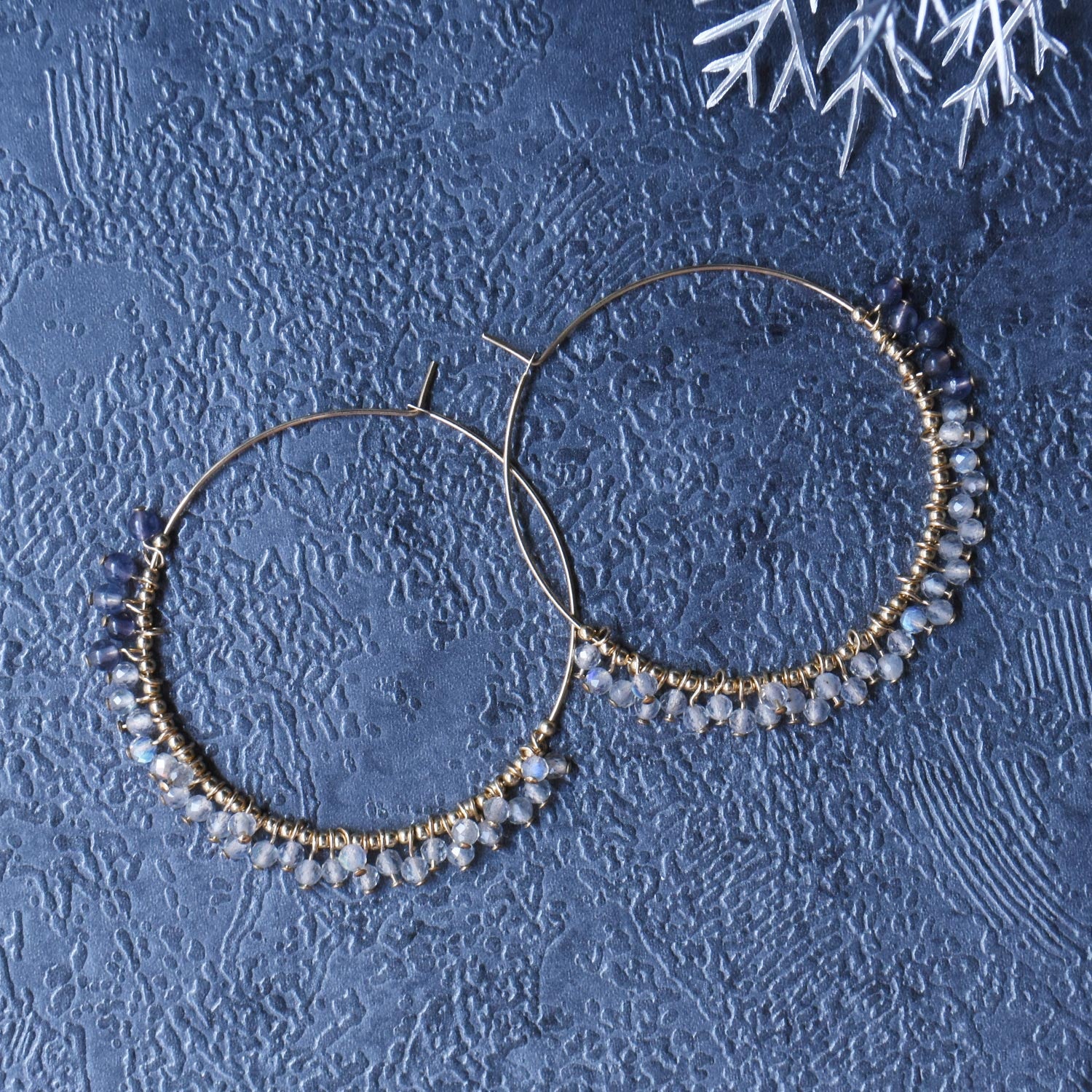 Labradorite x Iolite hoop earrings
