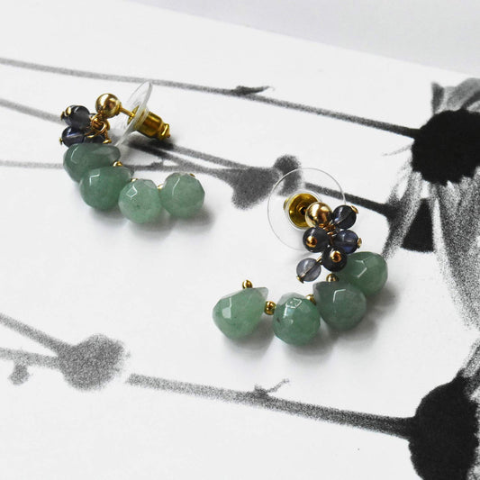 グリーンアベンチュリンとアイオライトのピアス　Green Aventurine Earrings