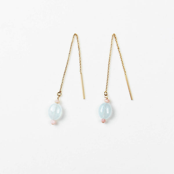 アクアマリンとピンクオパールのチェーンピアス　Aquamarine Opal Earrings