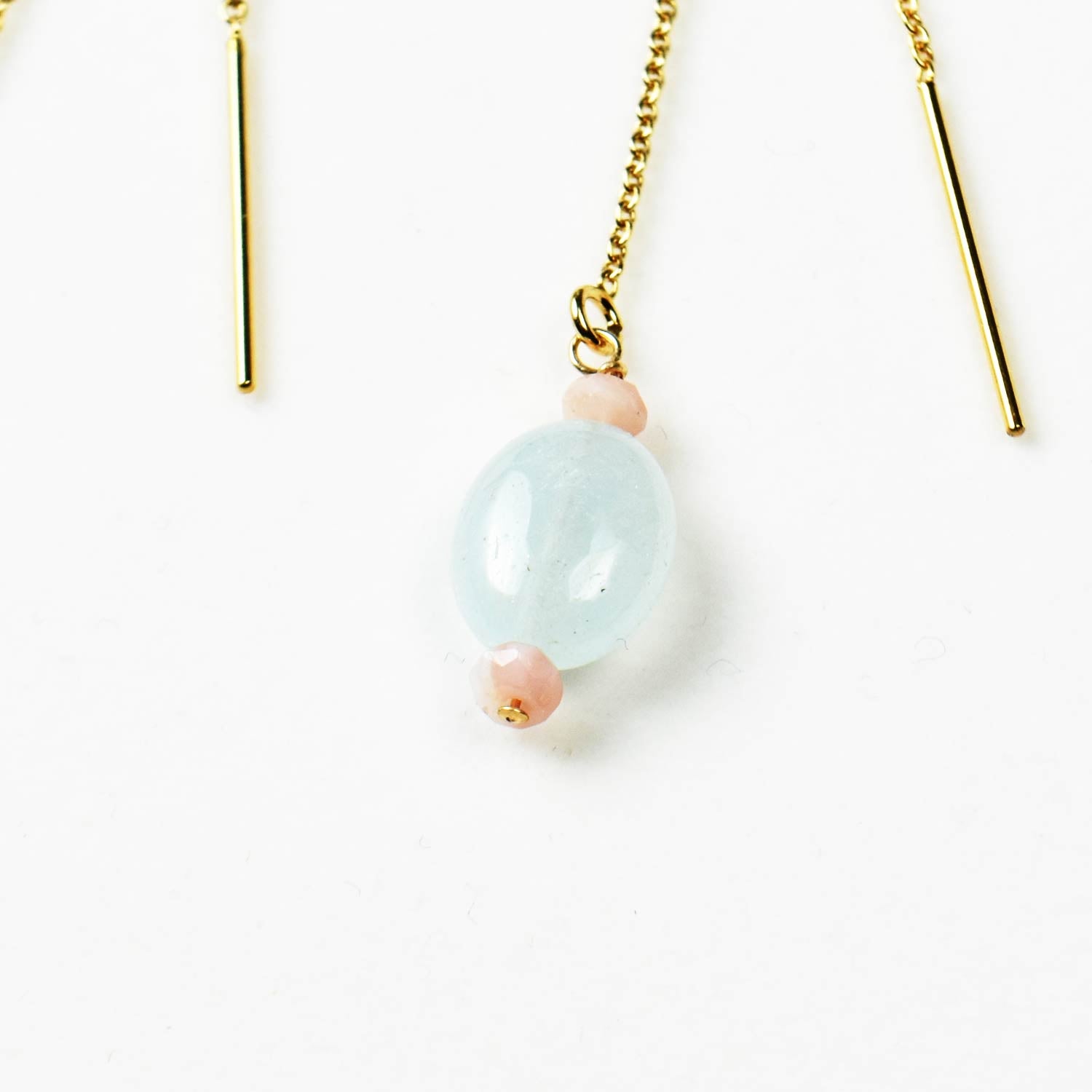 Aquamarine and pink opal chain earrings Aquamarine Opal Earrings