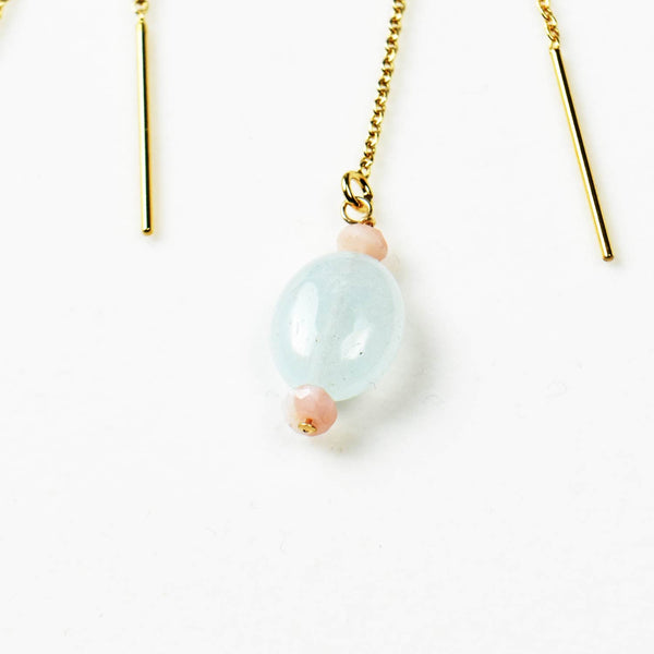 アクアマリンとピンクオパールのチェーンピアス　Aquamarine Opal Earrings
