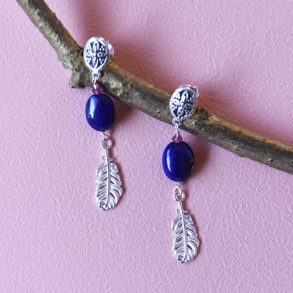 Lapis lazuli x ruby ​​earrings Lapislazuli Feather Earrings