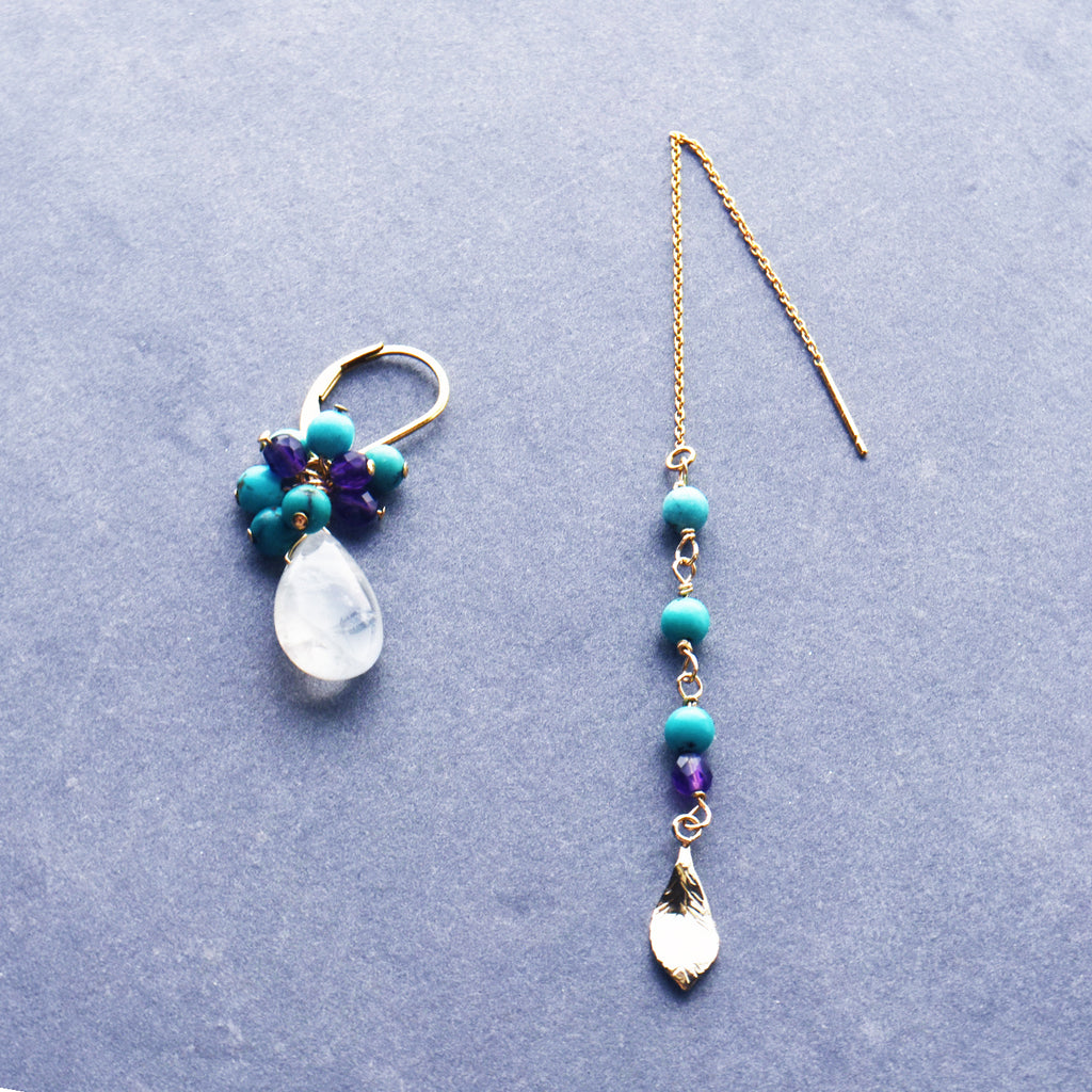 Boucles d'oreilles pierre de lune x turquoise [pierre de naissance juin]