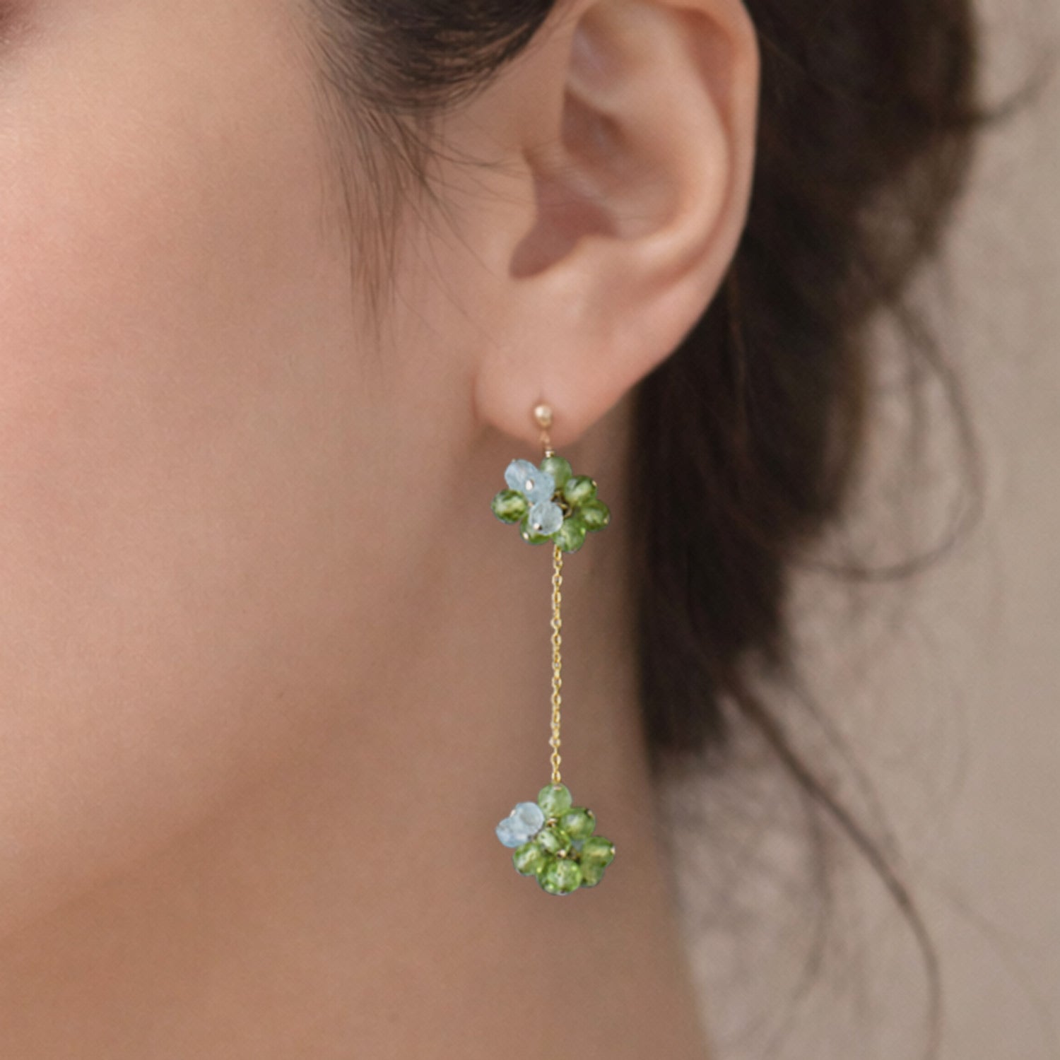 Peridot &amp; Aquamarine Forest Earrings [August Birthstones]