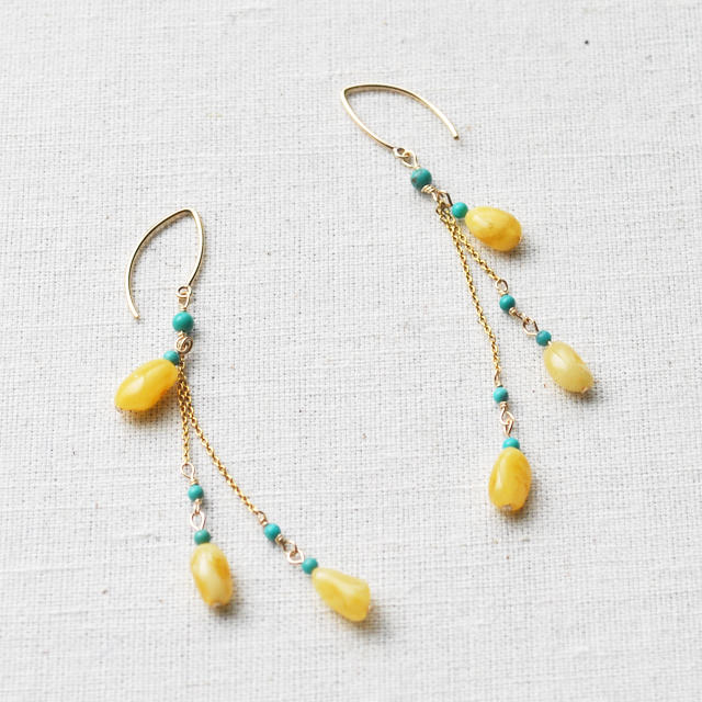 アンバー × ターコイズ ピアス　Amber Turquoise Earrings