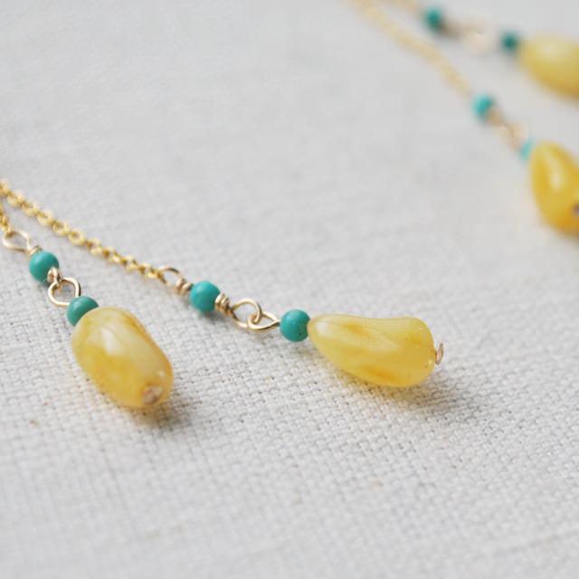 アンバー × ターコイズ ピアス　Amber Turquoise Earrings