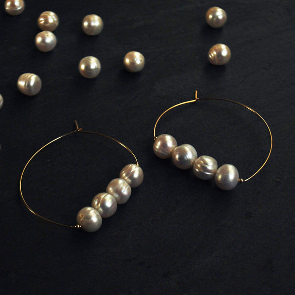 淡水パールムーンピアス　Freshwater Pearl Moon Earrings