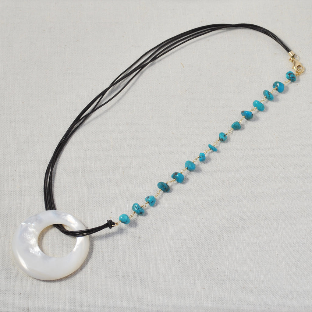 Turquoise × Shell Leather Necklace [December's birthstone]