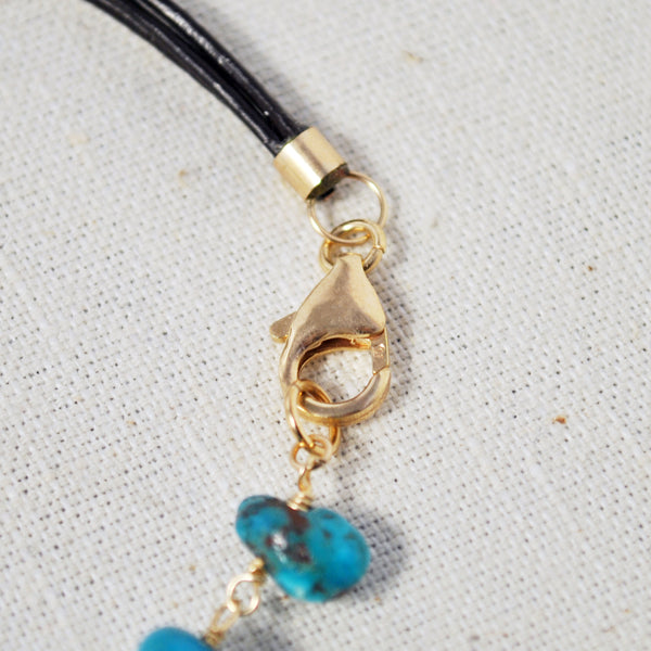 ターコイズ × 白蝶貝レザーネックレス【12月の誕生石】　Turquoise × Shell Leather Necklace