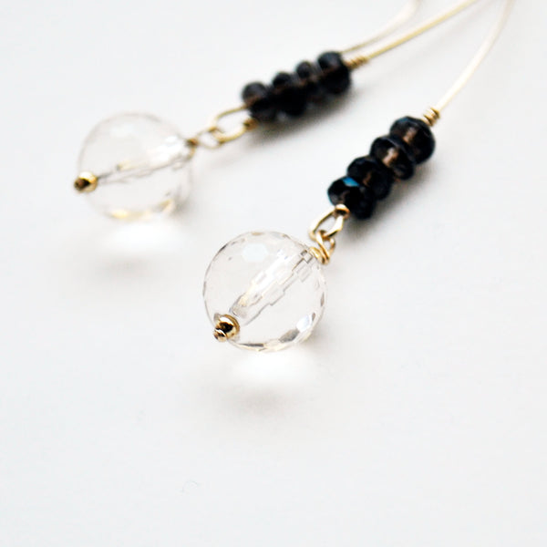 シャンパンクォーツ × スモーキークォーツピアス　Champagne Quartz × Smoky Quartz Earrings