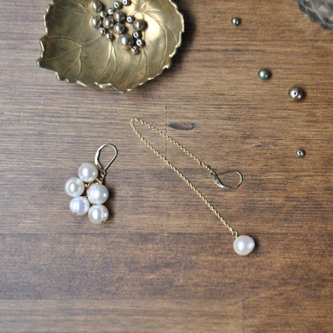 淡水パールアシンメトリーピアス　Freshwater Pearl Asymmetry Earrings