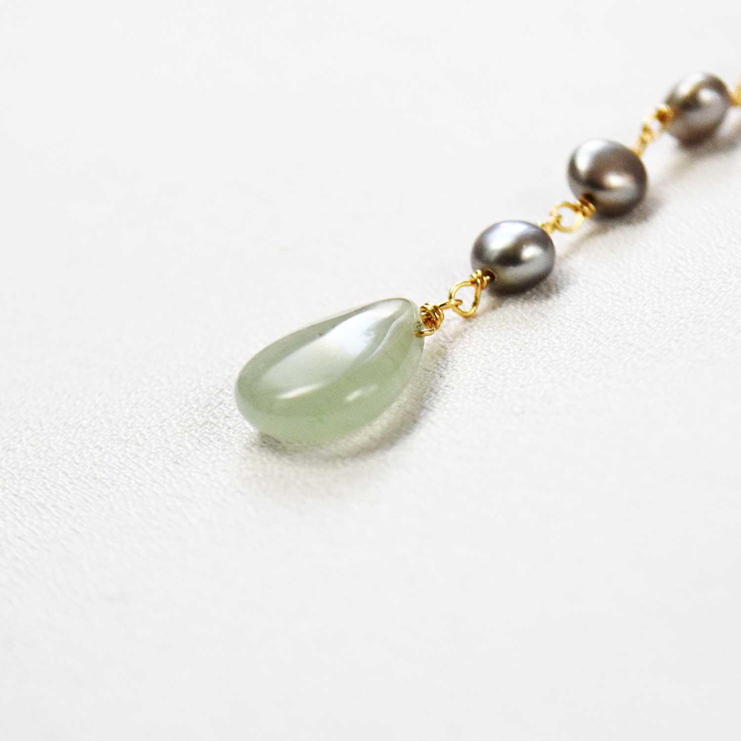 Green Aventurine × Fresh Water Pearl Long Earrings