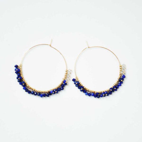 ラピスラズリー×ラブラトライトのフープピアス　Lapis lazuli × Labradorite Hoop Earrings